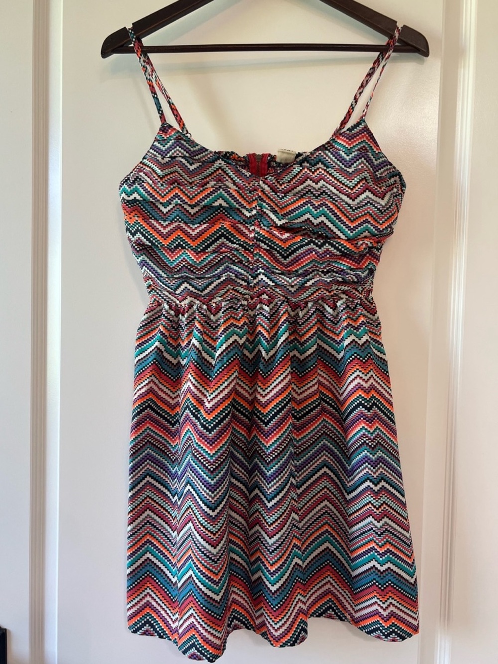Roxy Multicolor Teal Chevron Strappy Sweetheart Summer Mini Sundress Large